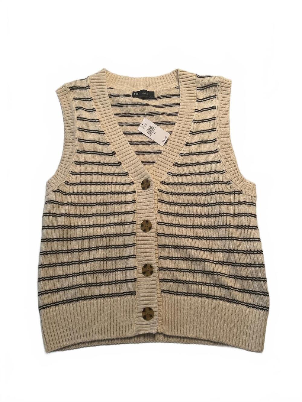 GAP Women's XS Beige and Black Striped Knit Vest